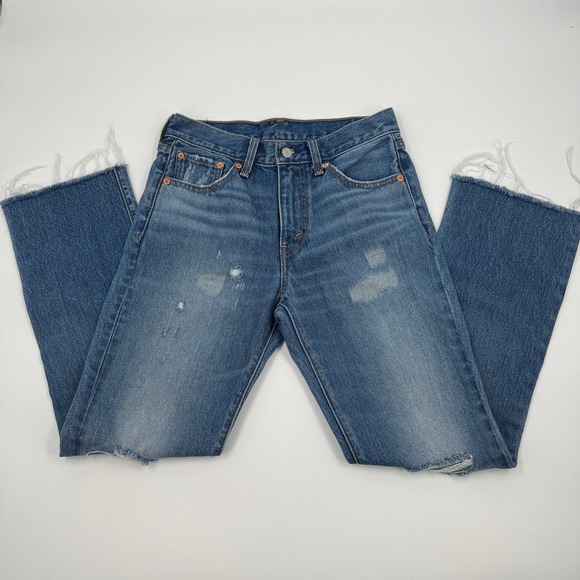 Levi's Denim - Levis 544 Straight Distressed Medium Wash Denim Jeans Raw Hem Size 27 Sample Tag